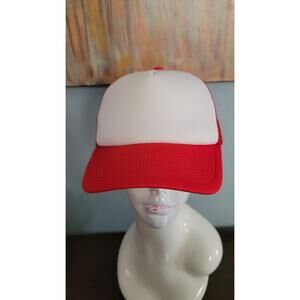 Vintage Blank Red White Trucker Hat NOS Foam Mesh Snapback Cap Made In Hong Kong